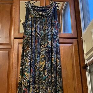 Denim 24/7 Vibrant Patterned Sleeveless 1X Maxi Dress Boho Hippie Spring